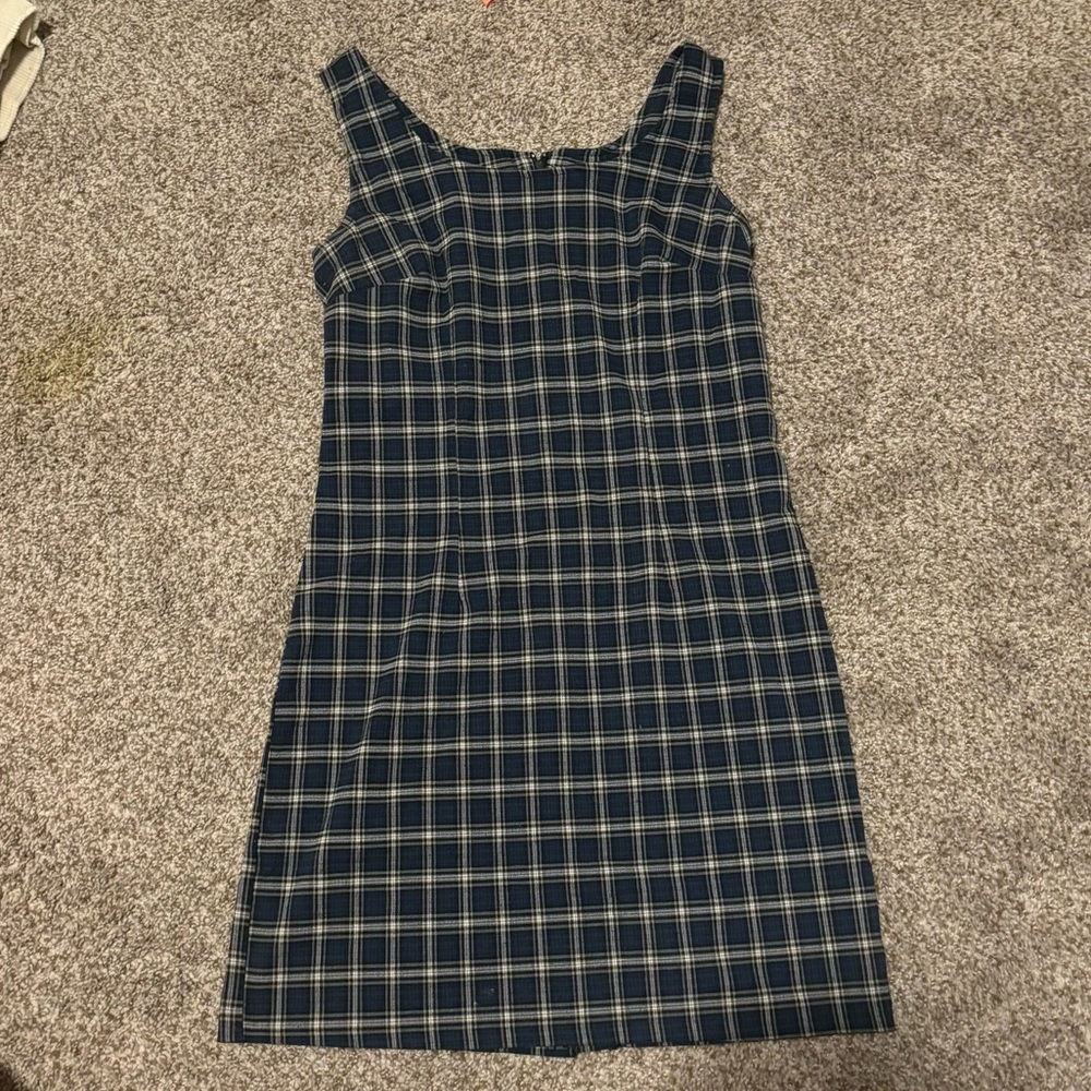 vintage retro navy white black plaid school dress size medium